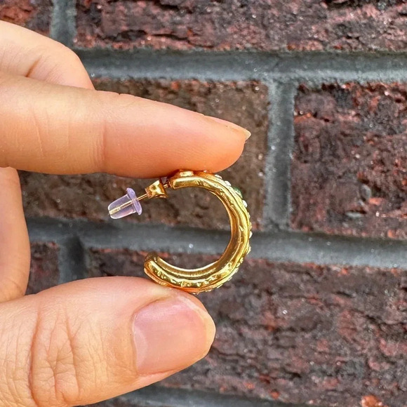 Baroque Malachite 18K Gold Stainless Steel Waterproof Eye Hoop Earrings - Picture 12 of 12